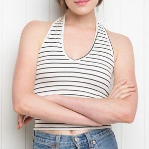 Brandy Melville White Striped Halter Top
